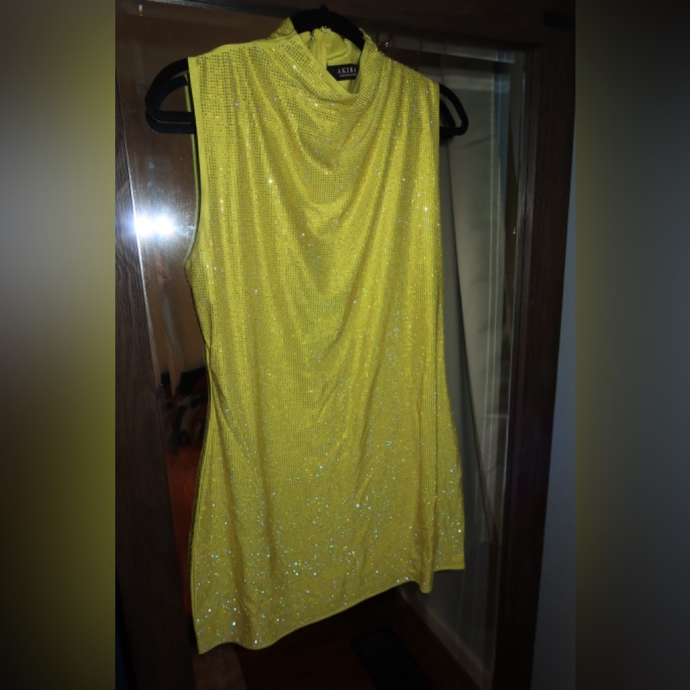 Akira Bodycon Mock Neck Jeweled Dress